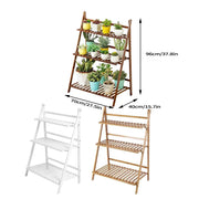 Balcony Plant Stand 3-Layer Wooden Flower Pot Corner Stand White Log Foldable - White V528-PLANT-STAND-3-WHITE-136985