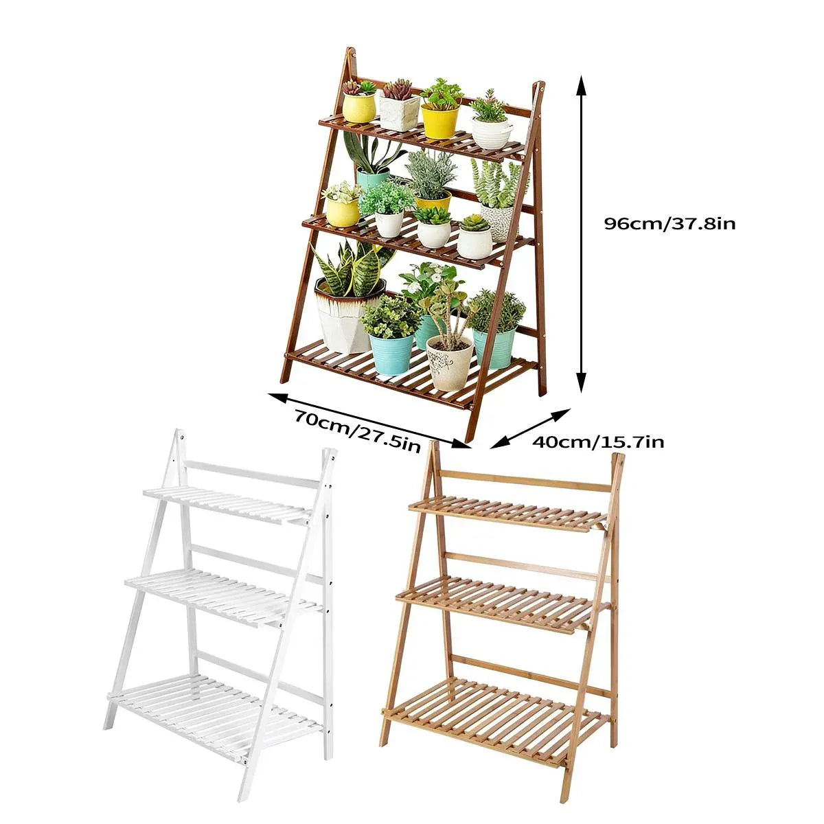 Balcony Plant Stand 3-Layer Wooden Flower Pot Corner Stand White Log Foldable - White V528-PLANT-STAND-3-WHITE-136985