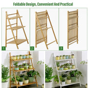 Balcony Plant Stand 3-Layer Wooden Flower Pot Corner Stand White Log Foldable - White V528-PLANT-STAND-3-WHITE-136985