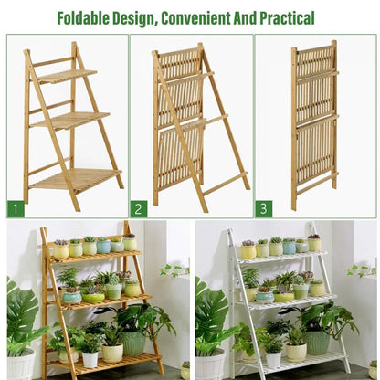 Balcony Plant Stand 3-Layer Wooden Flower Pot Corner Stand White Log Foldable - White V528-PLANT-STAND-3-WHITE-136985