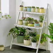 Balcony Plant Stand 3-Layer Wooden Flower Pot Corner Stand White Log Foldable - White V528-PLANT-STAND-3-WHITE-136985