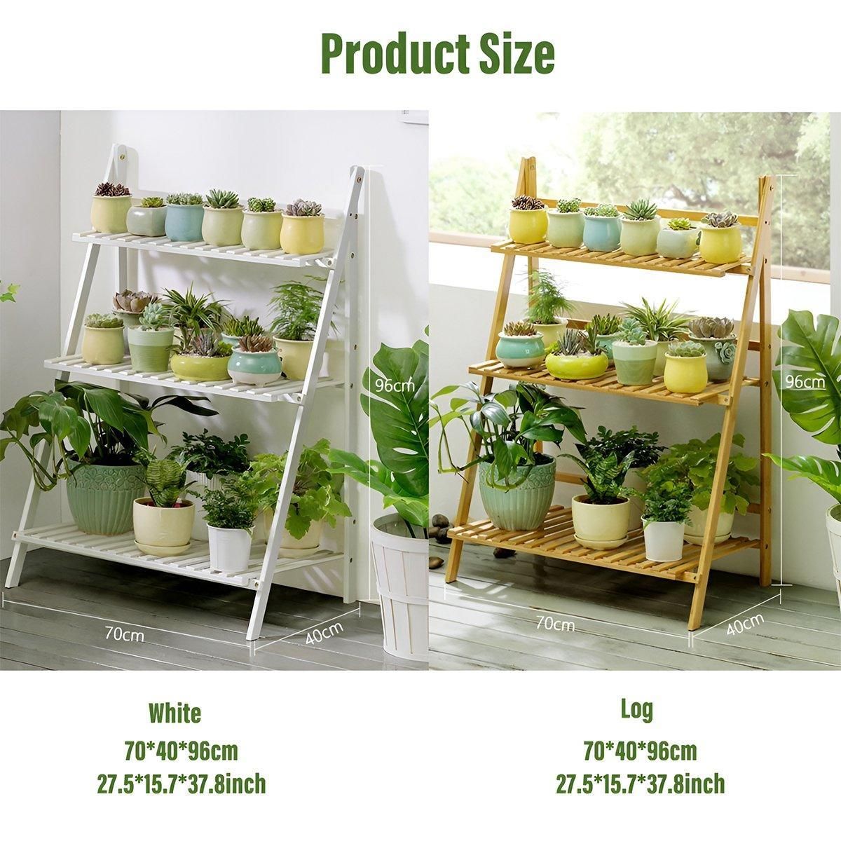Balcony Plant Stand 3-Layer Wooden Flower Pot Corner Stand White Log Foldable - White V528-PLANT-STAND-3-WHITE-136985