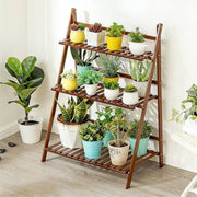Balcony Plant Stand 3-Layer Wooden Flower Pot Corner Stand White Log Foldable - White V528-PLANT-STAND-3-WHITE-136985
