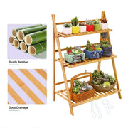 Balcony Plant Stand 3-Layer Wooden Flower Pot Corner Stand White Log Foldable - White V528-PLANT-STAND-3-WHITE-136985