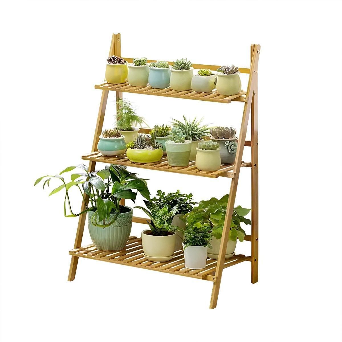 Balcony Plant Stand 3-Layer Wooden Flower Pot Corner Stand White Log Foldable - White V528-PLANT-STAND-3-WHITE-136985
