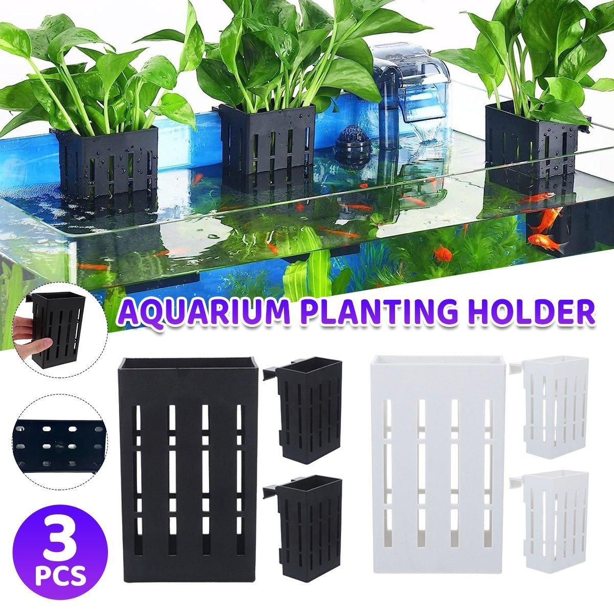 Hydroponic Plant Storage Rack Fish Tank Decoration Square Aquarium Basket Holder - White V528-PLANT-STAND-W-3PCS-173577
