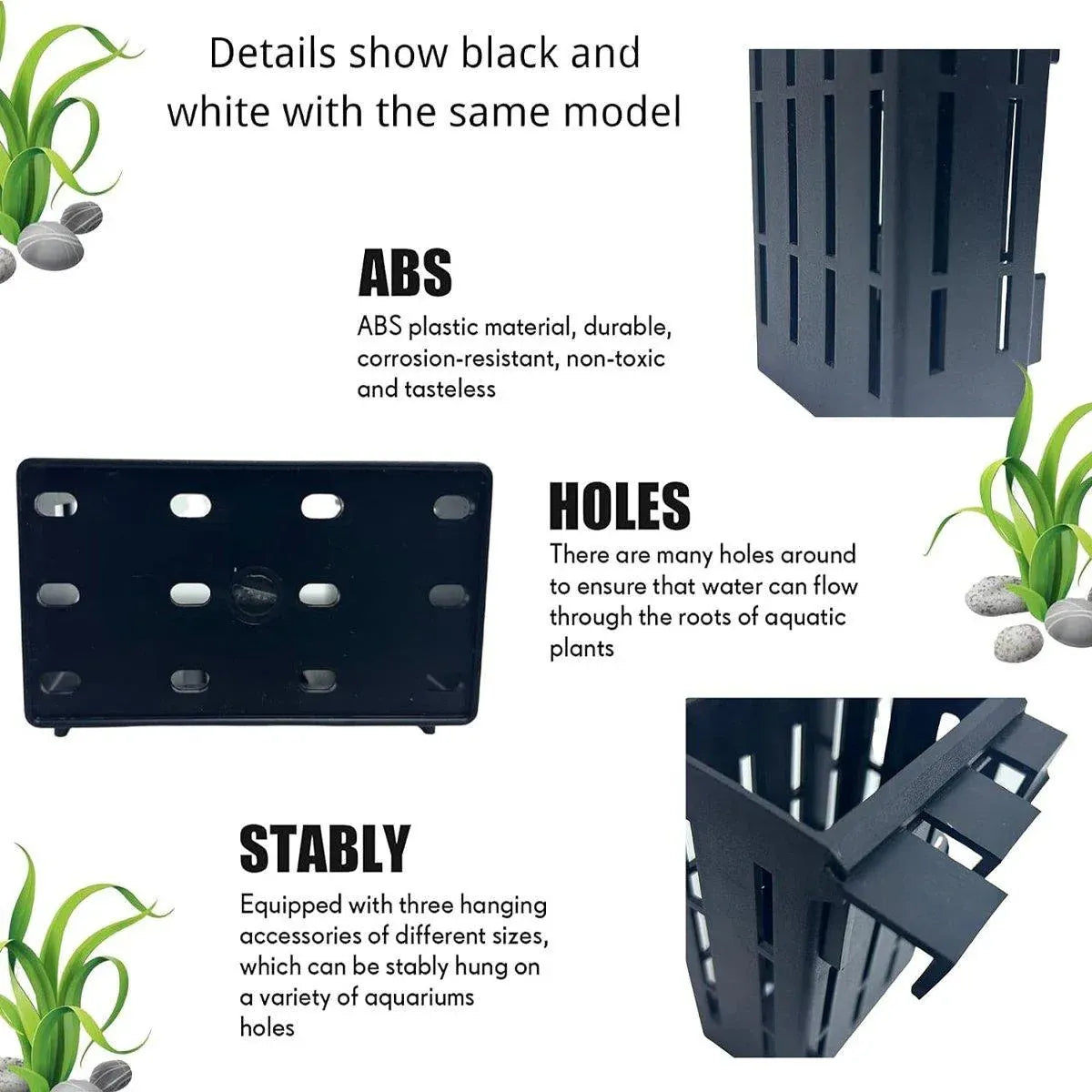 Hydroponic Plant Storage Rack Fish Tank Decoration Square Aquarium Basket Holder - White V528-PLANT-STAND-W-3PCS-173577