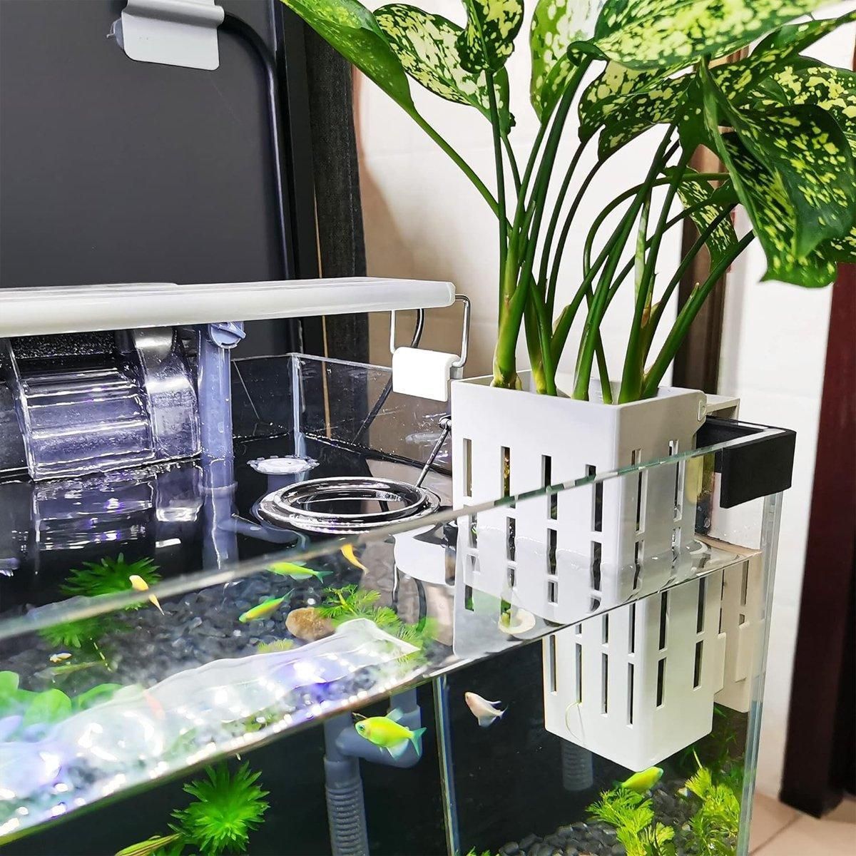 Hydroponic Plant Storage Rack Fish Tank Decoration Square Aquarium Basket Holder - White V528-PLANT-STAND-W-3PCS-173577
