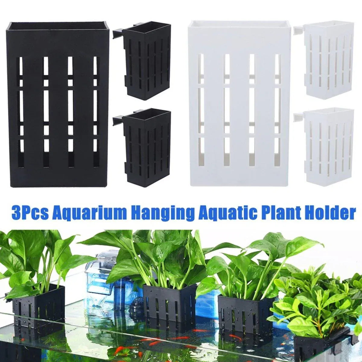 Hydroponic Plant Storage Rack Fish Tank Decoration Square Aquarium Basket Holder - White V528-PLANT-STAND-W-3PCS-173577