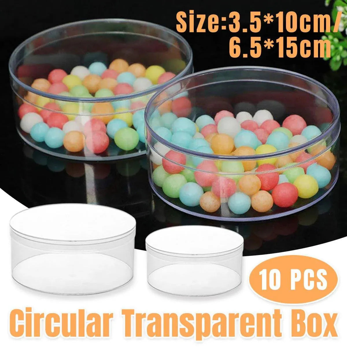 10pcs Clear Round Gift Boxes Plastic Candy Storage Containers for Party Favors - 15x6.5cm V528-PLASTIC-10PCS-150-65-404341