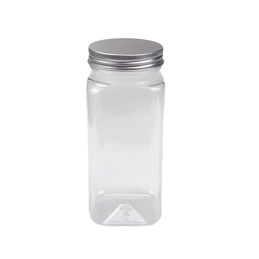 20pcs Square Transparent Plastic Bottle with Aluminum Cap Sealed Jar for Food Storage - 550ml V528-PLASTIC-BOTTLE-20PCS-245929
