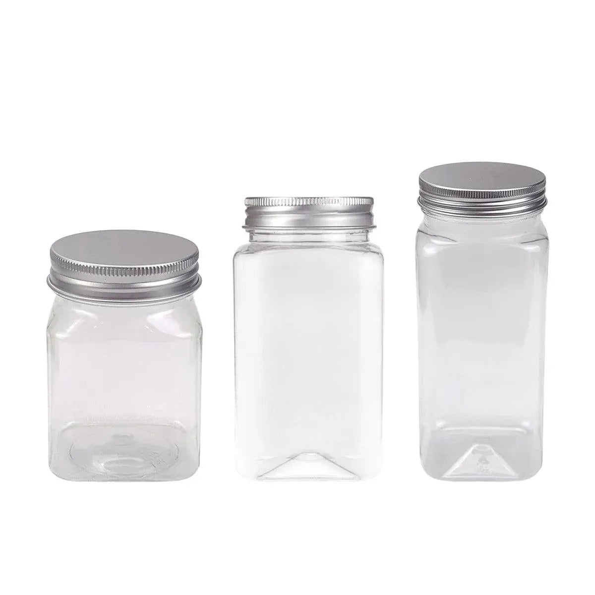 20pcs Square Transparent Plastic Bottle with Aluminum Cap Sealed Jar for Food Storage - 550ml V528-PLASTIC-BOTTLE-20PCS-245929