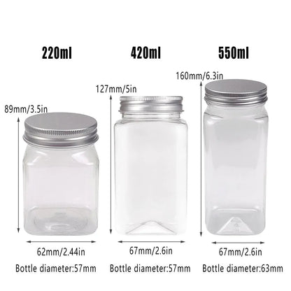 20pcs Square Transparent Plastic Bottle with Aluminum Cap Sealed Jar for Food Storage - 550ml V528-PLASTIC-BOTTLE-20PCS-245929
