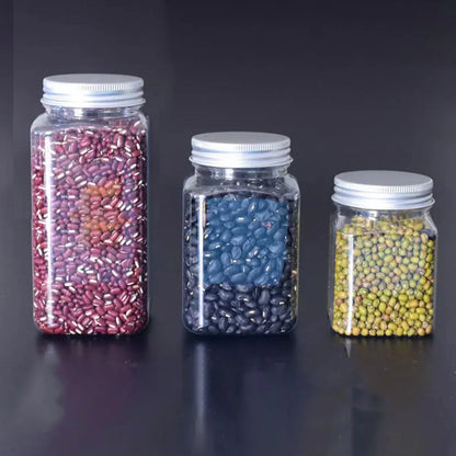 20pcs Square Transparent Plastic Bottle with Aluminum Cap Sealed Jar for Food Storage - 550ml V528-PLASTIC-BOTTLE-20PCS-245929