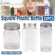 20pcs Square Transparent Plastic Bottle with Aluminum Cap Sealed Jar for Food Storage - 550ml V528-PLASTIC-BOTTLE-20PCS-245929