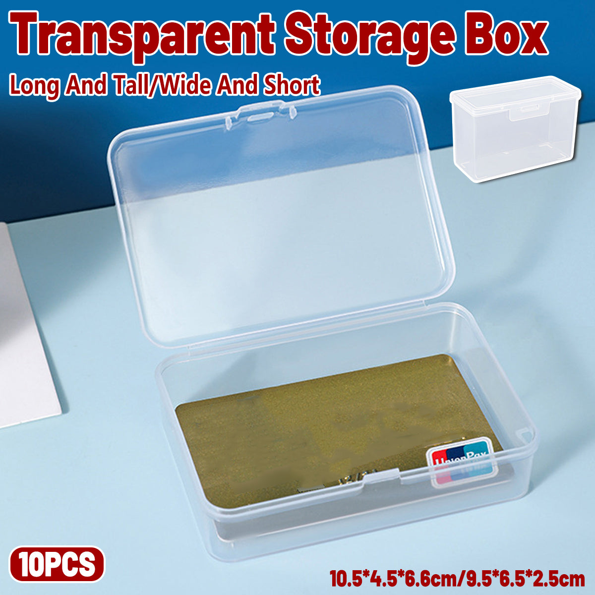 10PCS Card Storage Box Transparent Plastic Holder ID Business Card Organizer - Long And Tall V528-PLASTIC-BOX-LONG-10PCS-657482