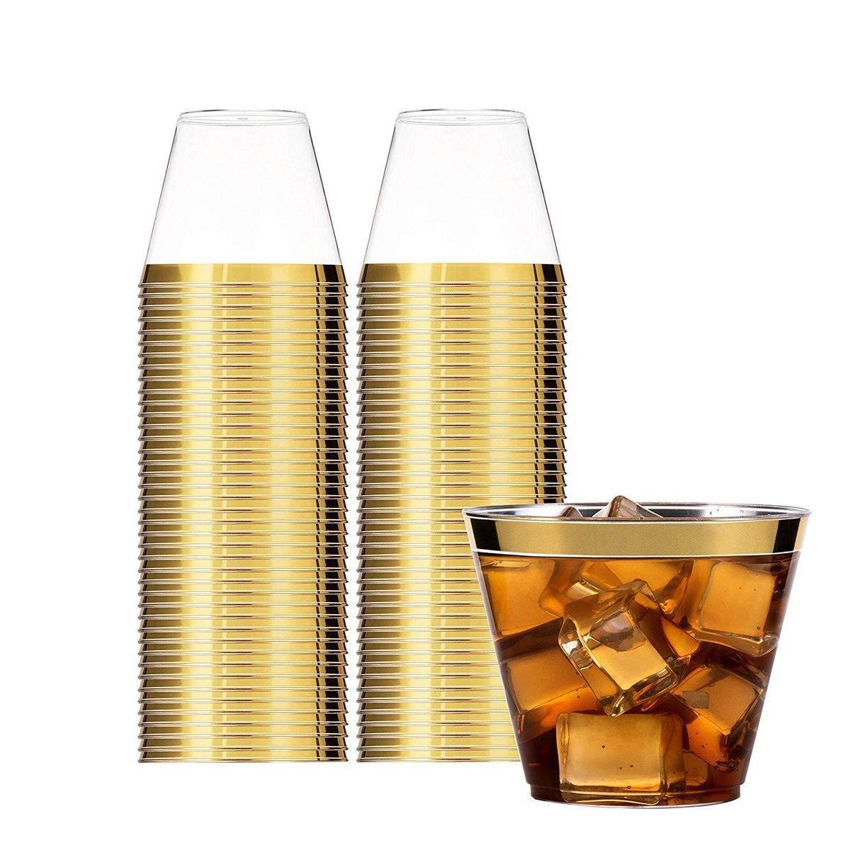 100pcs 9OZ Hot Gold Silver Plastic Wine Cup Western Food Cup Ice Cream - Gold V528-PLASTIC-CUP-100PCS-GOLD-158590