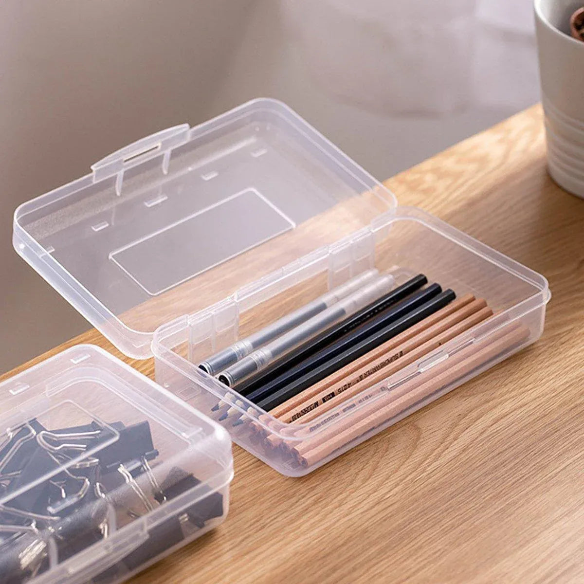 Large Capacity Transparent Plastic Pencil Case Multifunctional Student Art Box - Light Green V528-PLASTIC-PENCIL-CASE-GREEN-315745