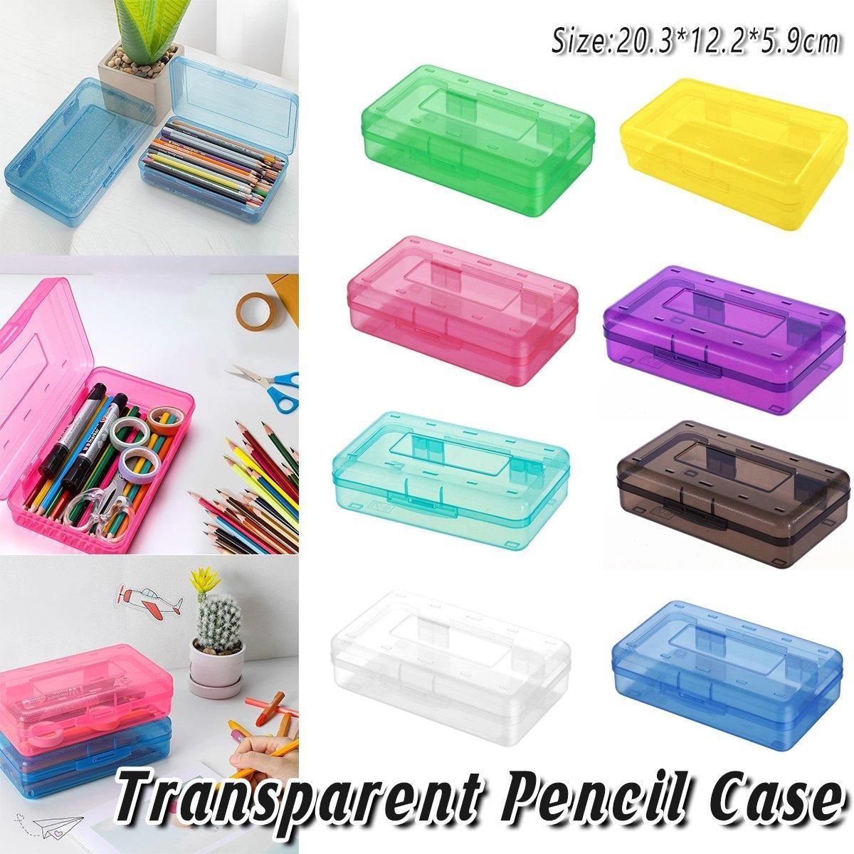 Large Capacity Transparent Plastic Pencil Case Multifunctional Student Art Box - Green V528-PLASTIC-PENCIL-CASE-GREEN-896715
