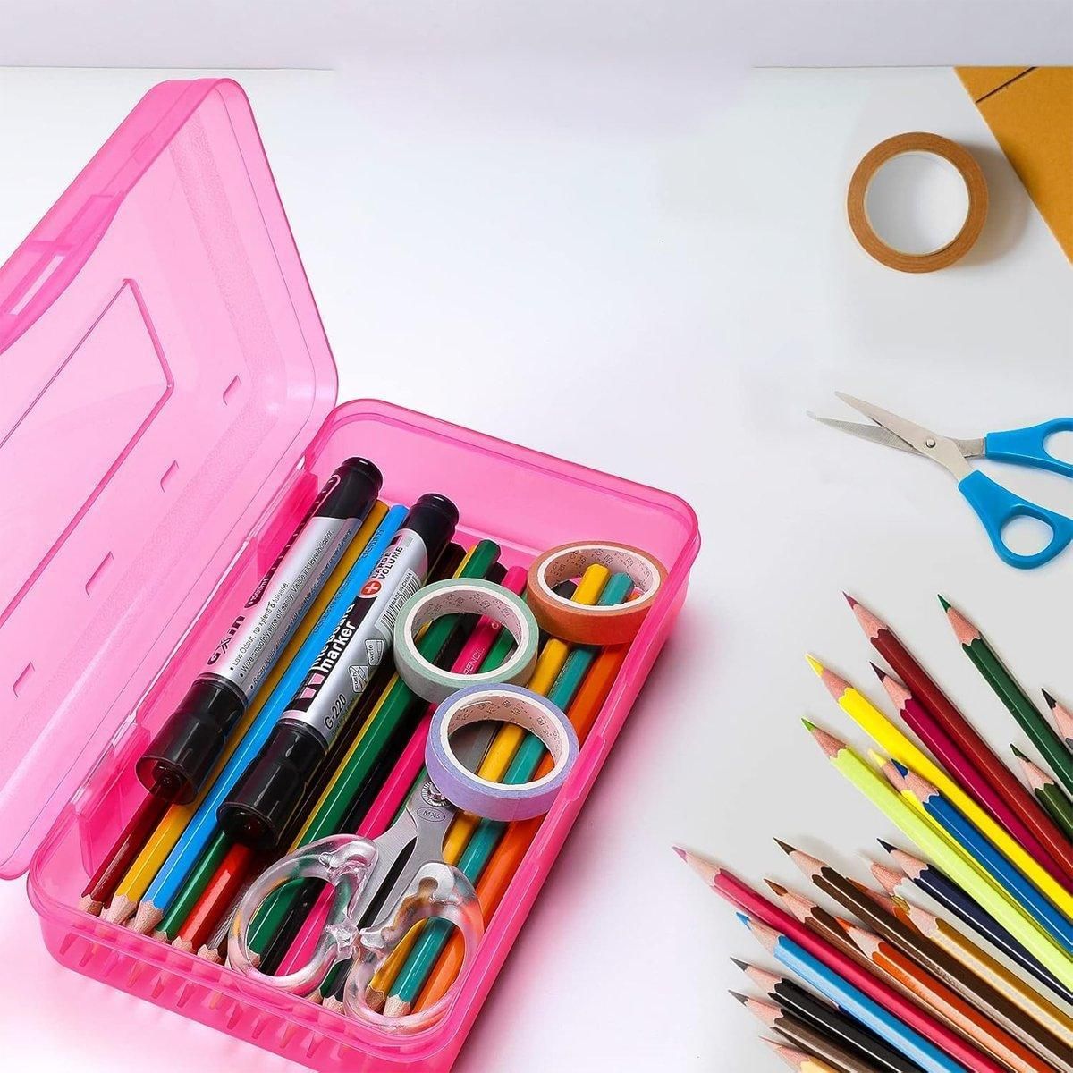 Large Capacity Transparent Plastic Pencil Case Multifunctional Student Art Box - Green V528-PLASTIC-PENCIL-CASE-GREEN-896715