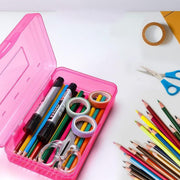 Large Capacity Transparent Plastic Pencil Case Multifunctional Student Art Box - Red V528-PLASTIC-PENCIL-CASE-RED-651305