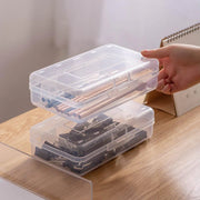 Large Capacity Transparent Plastic Pencil Case Multifunctional Student Art Box - Red V528-PLASTIC-PENCIL-CASE-RED-651305