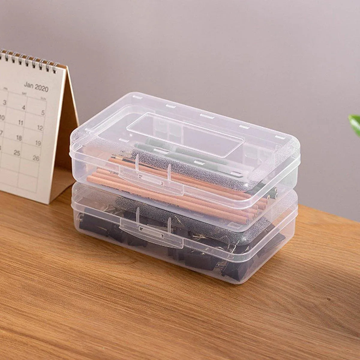 Large Capacity Transparent Plastic Pencil Case Multifunctional Student Art Box - Red V528-PLASTIC-PENCIL-CASE-RED-651305