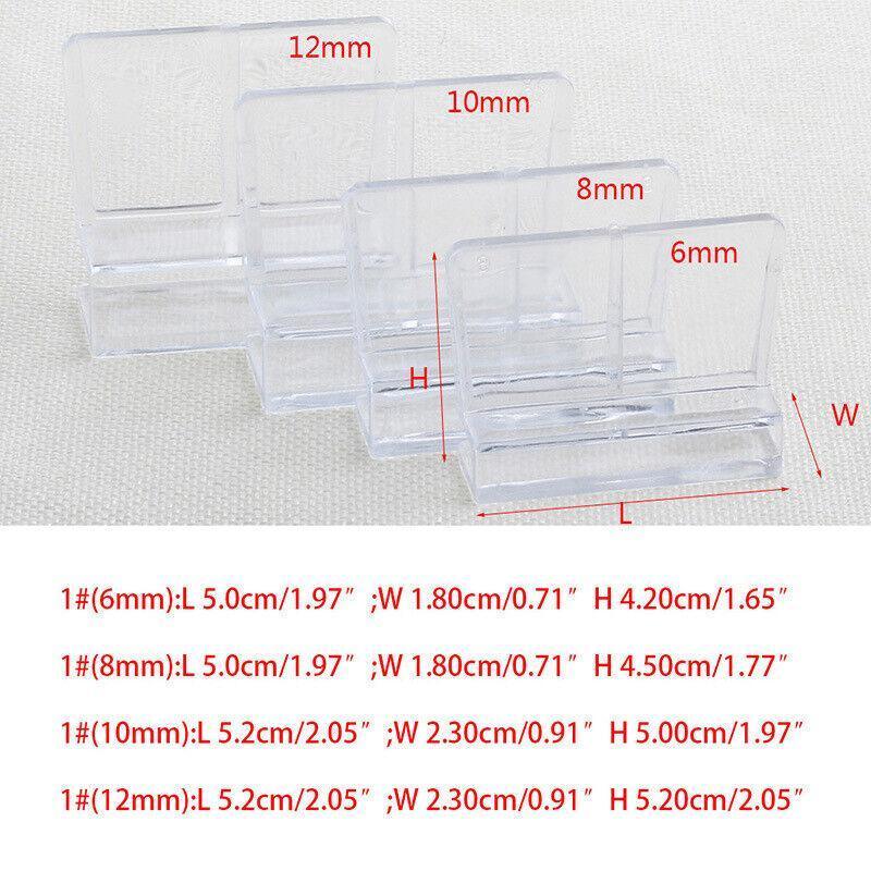 4Pcs Aquarium Fish Tank Glass Cover Support Holder Acrylic Clip Bracket 6/8/10/12mm - 8mm
