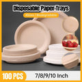100x Biodegradable Sugarcane Paper Trays - Eco-Friendly & Durable for Food - 7inches-100pcs V528-PLATE-7INCHES-100PCS-457326
