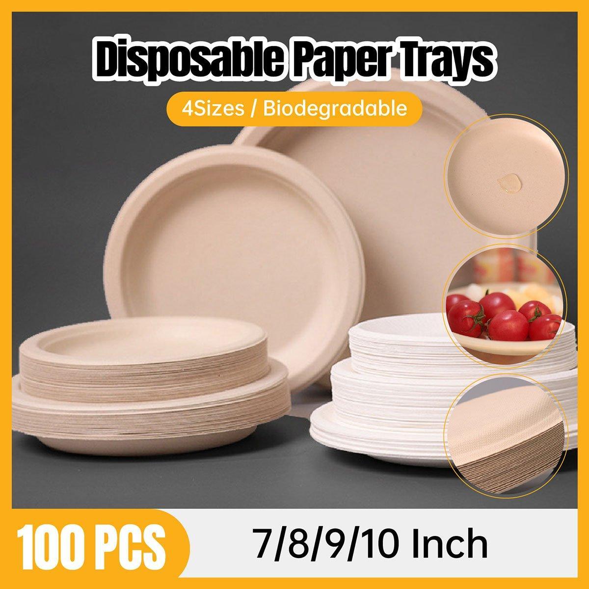100x Biodegradable Sugarcane Paper Trays - Eco-Friendly & Durable for Food - 7inches-100pcs V528-PLATE-7INCHES-100PCS-457326