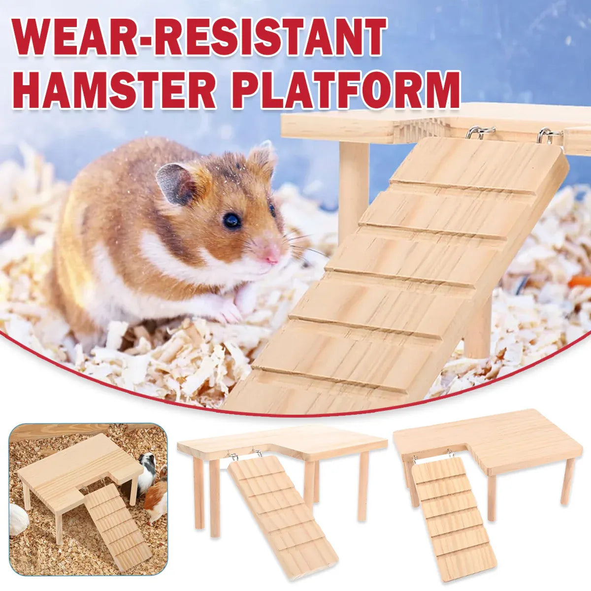 Hamster Wood Stand Platform with Ladder Small Animal Toy Hamster Rat Accessories - L-shape V528-PLATFORM-L-587395