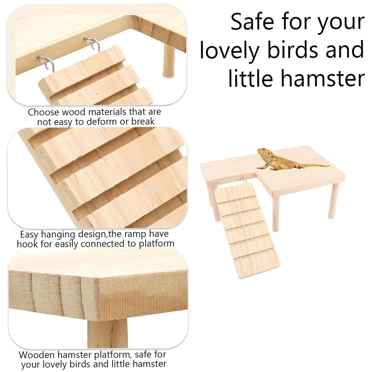 Hamster Wood Stand Platform with Ladder Small Animal Toy Hamster Rat Accessories - L-shape V528-PLATFORM-L-587395