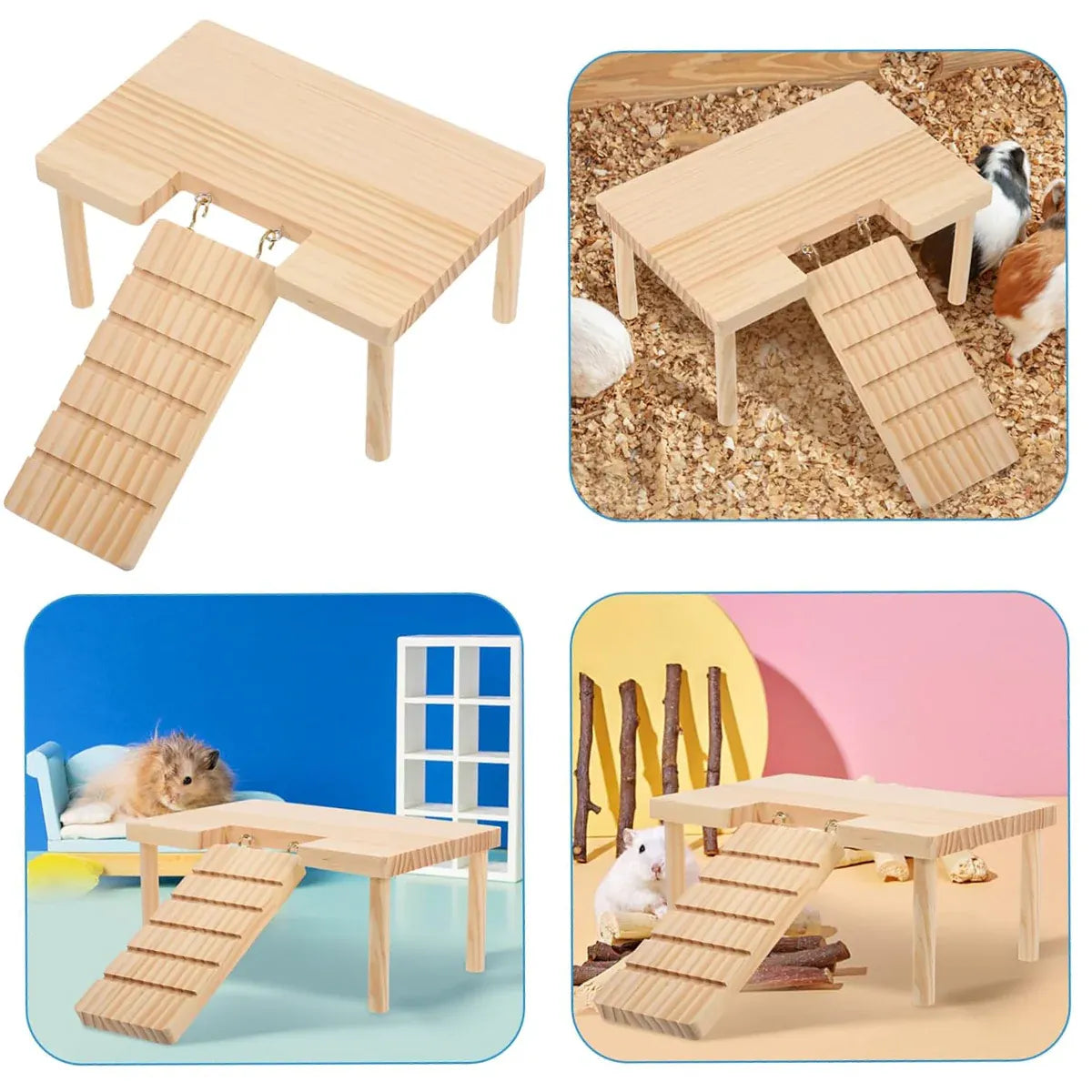 Hamster Wood Stand Platform with Ladder Small Animal Toy Hamster Rat Accessories - L-shape V528-PLATFORM-L-587395