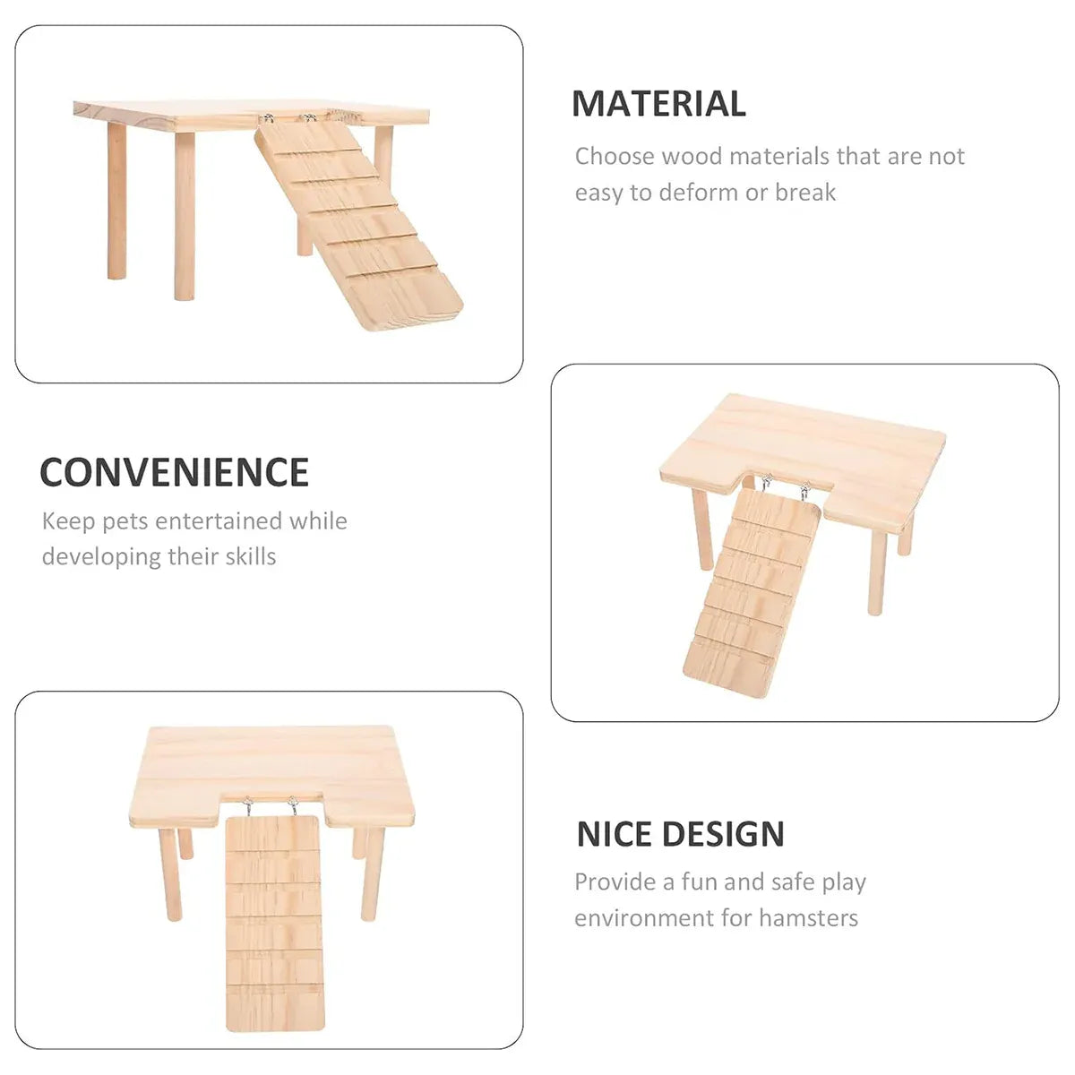 Hamster Wood Stand Platform with Ladder Small Animal Toy Hamster Rat Accessories - U-shape V528-PLATFORM-U-949869