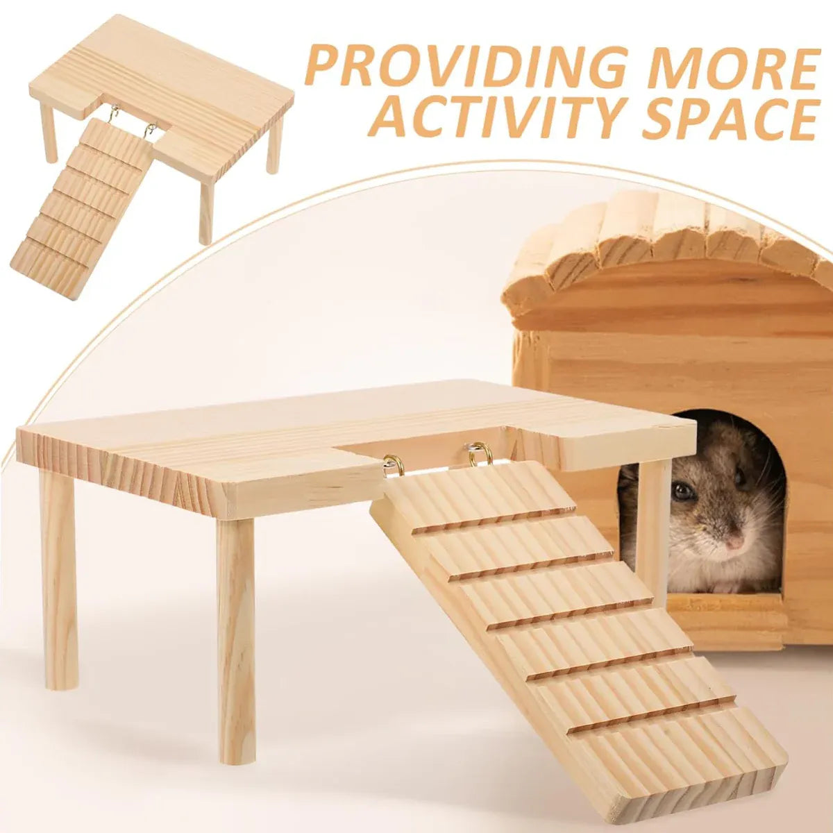 Hamster Wood Stand Platform with Ladder Small Animal Toy Hamster Rat Accessories - U-shape V528-PLATFORM-U-949869