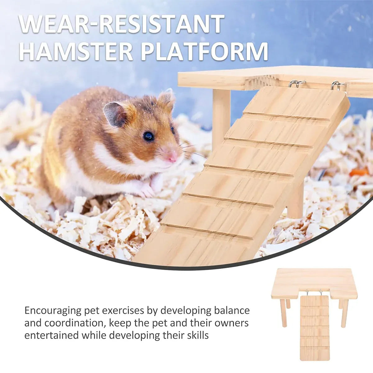 Hamster Wood Stand Platform with Ladder Small Animal Toy Hamster Rat Accessories - U-shape V528-PLATFORM-U-949869