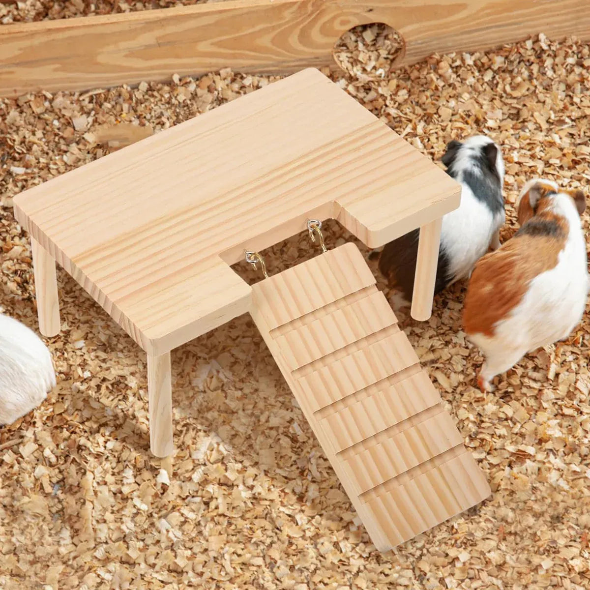 Hamster Wood Stand Platform with Ladder Small Animal Toy Hamster Rat Accessories - U-shape V528-PLATFORM-U-949869