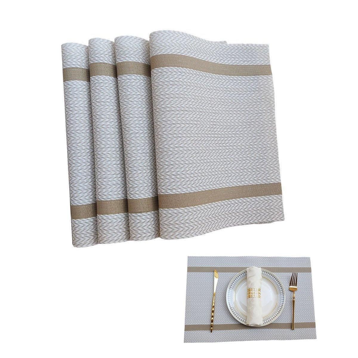 4X Anti-Slip Woven Placemat Waterproof Oil-proof Placemat Heat Resistant PVC Mat - Beige V528-PM-BEIGE-30-45-4PCS-790539