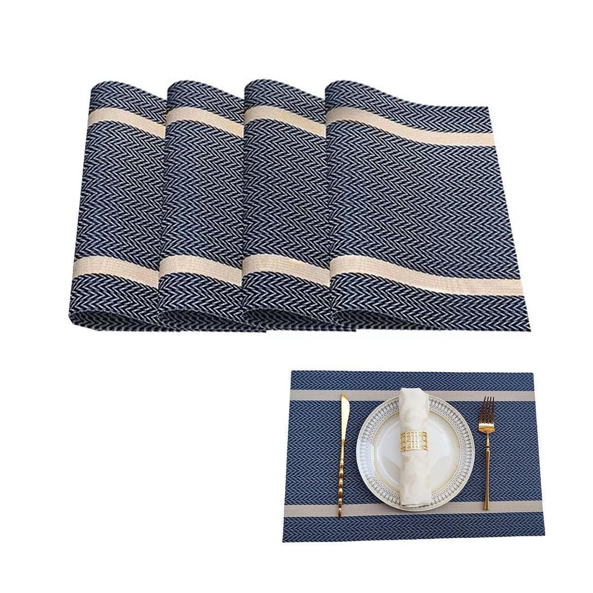 4X Anti-Slip Woven Placemat Waterproof Oil-proof Placemat Heat Resistant PVC Mat - Blue V528-PM-BLUE-30-45-4PCS-290431