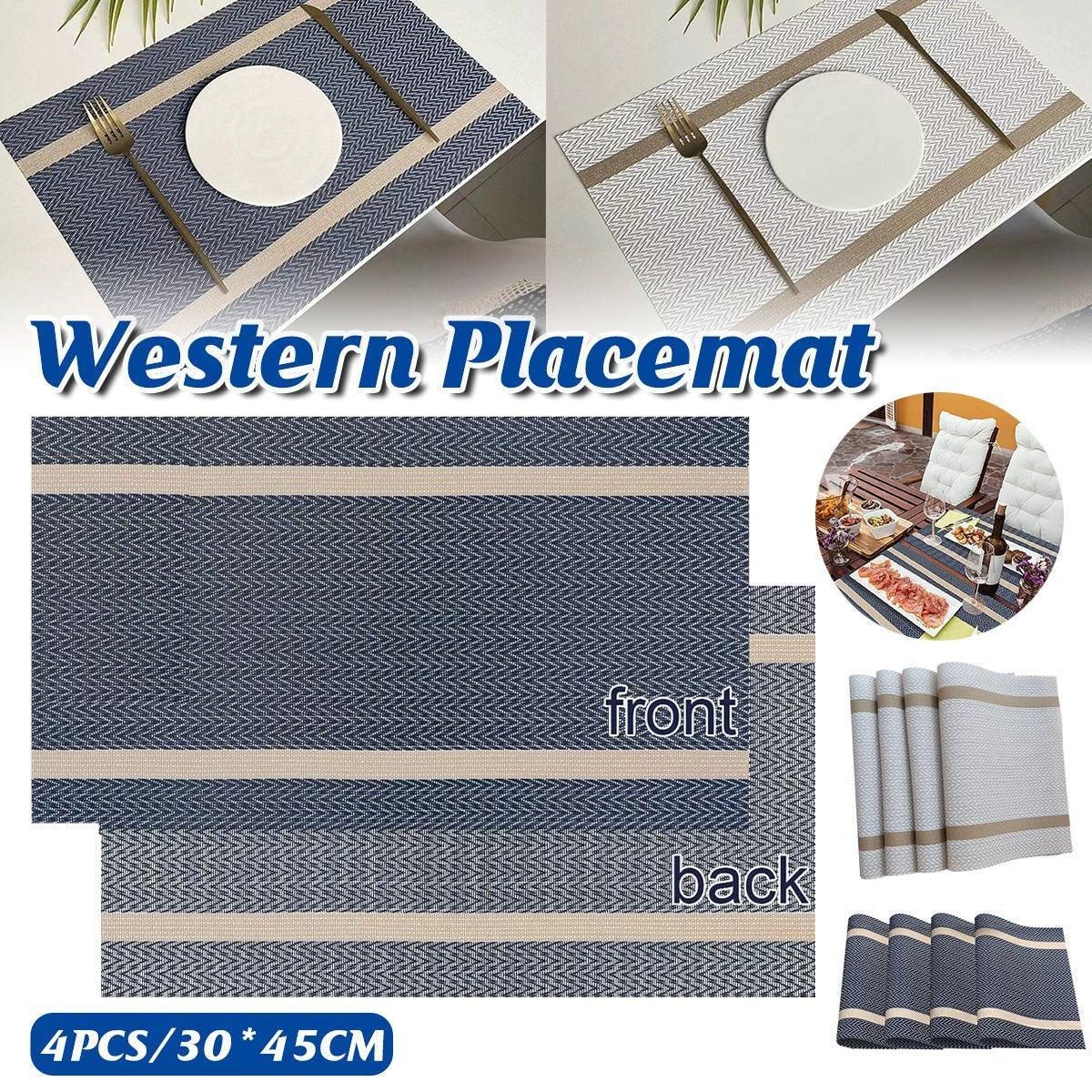 4X Anti-Slip Woven Placemat Waterproof Oil-proof Placemat Heat Resistant PVC Mat - Blue V528-PM-BLUE-30-45-4PCS-290431