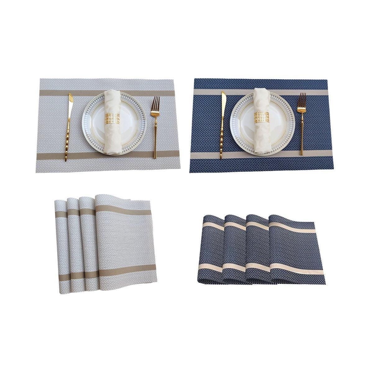 4X Anti-Slip Woven Placemat Waterproof Oil-proof Placemat Heat Resistant PVC Mat - Blue V528-PM-BLUE-30-45-4PCS-290431