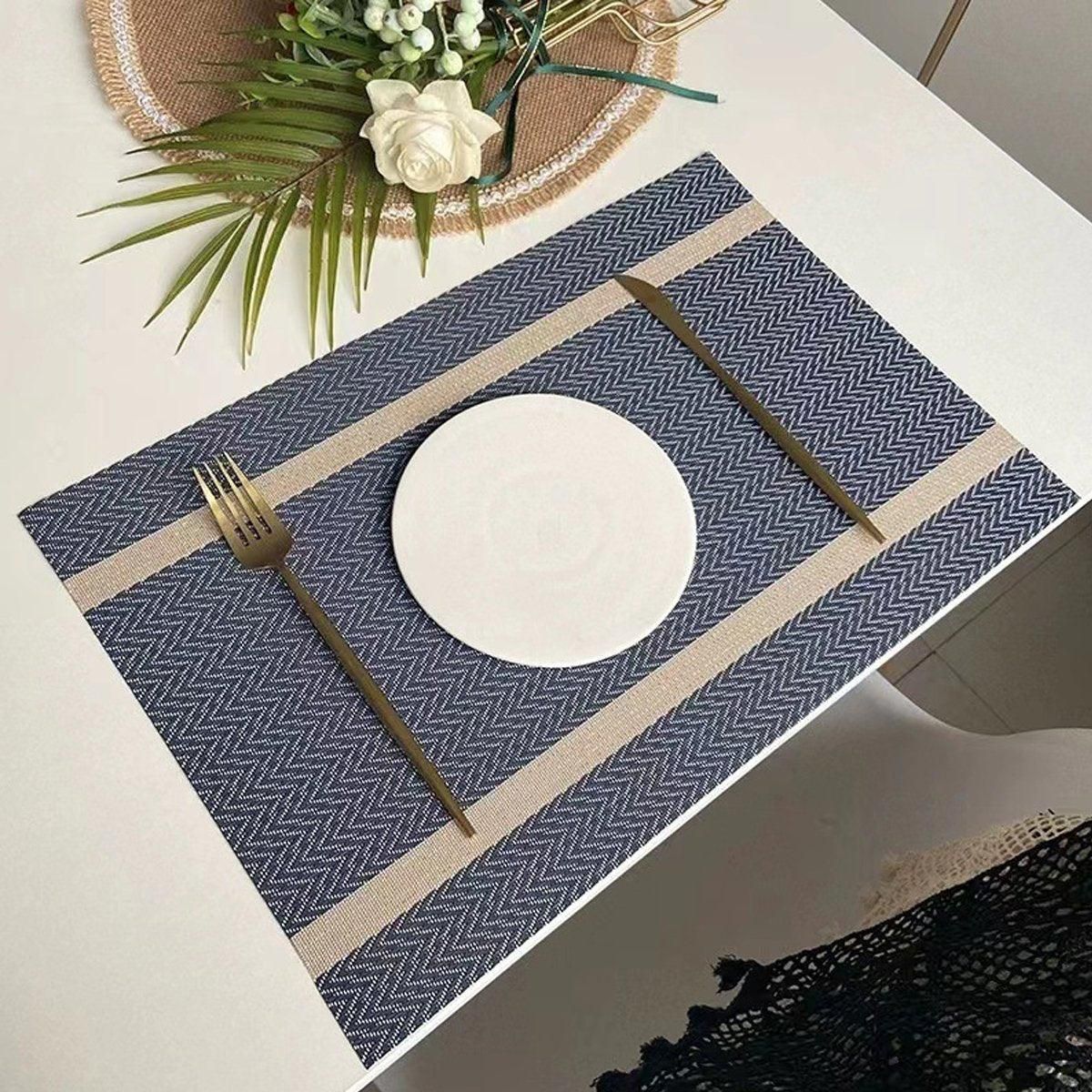 4X Anti-Slip Woven Placemat Waterproof Oil-proof Placemat Heat Resistant PVC Mat - Blue V528-PM-BLUE-30-45-4PCS-290431