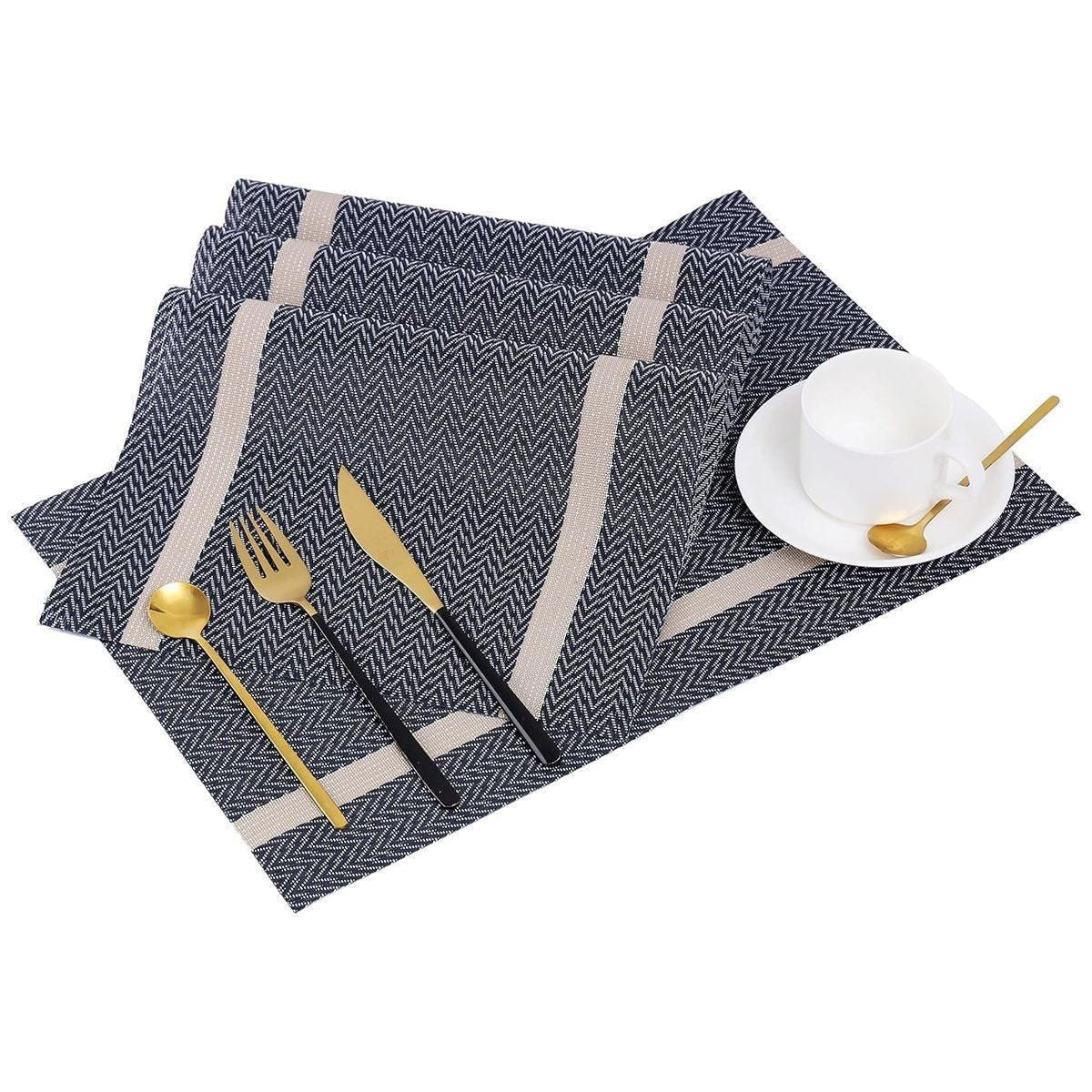 4X Anti-Slip Woven Placemat Waterproof Oil-proof Placemat Heat Resistant PVC Mat - Blue V528-PM-BLUE-30-45-4PCS-290431