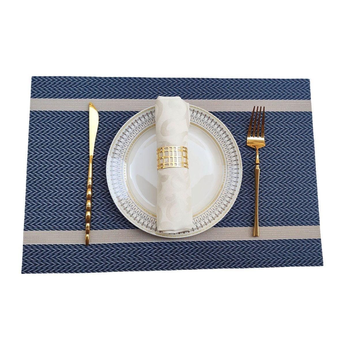 4X Anti-Slip Woven Placemat Waterproof Oil-proof Placemat Heat Resistant PVC Mat - Blue V528-PM-BLUE-30-45-4PCS-290431