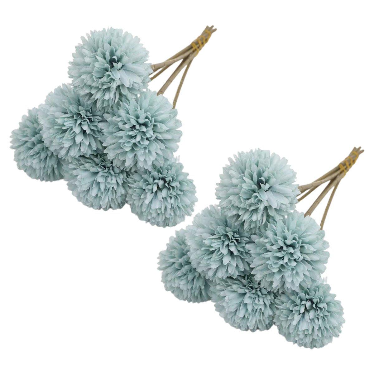 12pcs Artificial Dandelion Fake Flower Simulation Arrangement Desktop Decoration - Blue V528-POMPON-BLUE-12PCS-195692