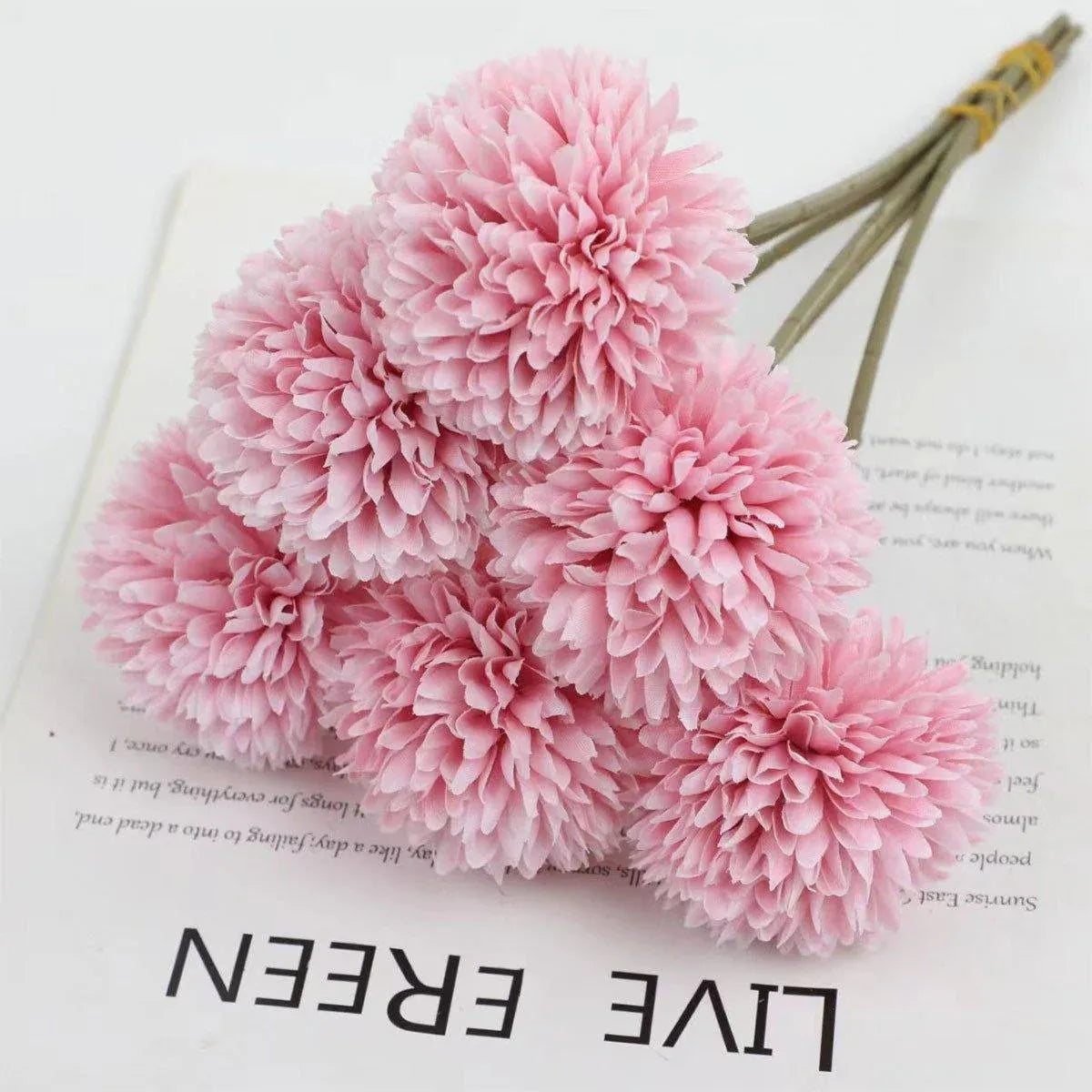 12pcs Artificial Dandelion Fake Flower Simulation Arrangement Desktop Decoration - Pink V528-POMPON-DARK-PINK-12PCS-629239