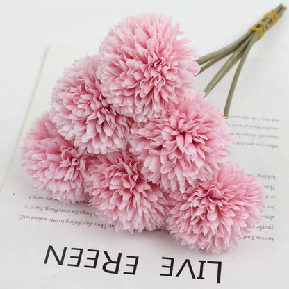 12pcs Artificial Dandelion Fake Flower Simulation Arrangement Desktop Decoration - Pink V528-POMPON-DARK-PINK-12PCS-629239