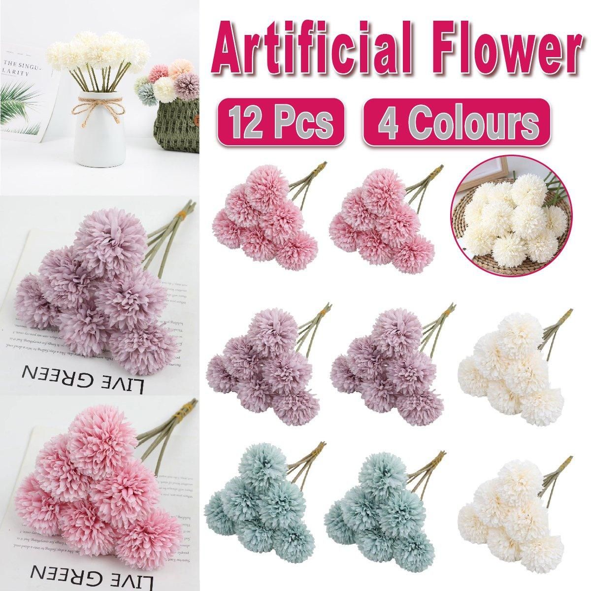 12pcs Artificial Dandelion Fake Flower Simulation Arrangement Desktop Decoration - White V528-POMPON-WHITE-12PCS-948221