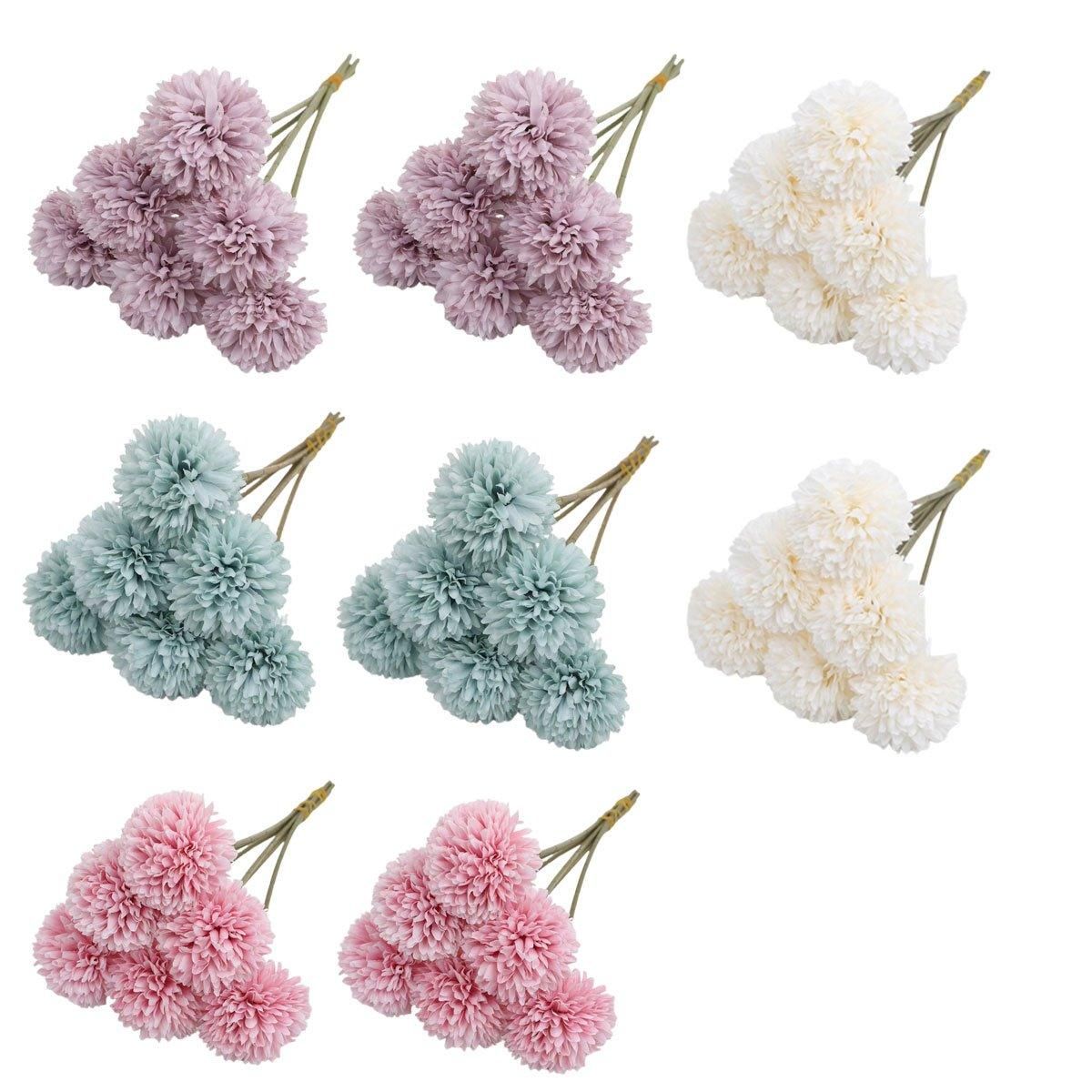 12pcs Artificial Dandelion Fake Flower Simulation Arrangement Desktop Decoration - White V528-POMPON-WHITE-12PCS-948221