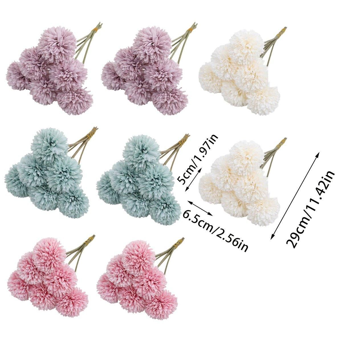 12pcs Artificial Dandelion Fake Flower Simulation Arrangement Desktop Decoration - White V528-POMPON-WHITE-12PCS-948221